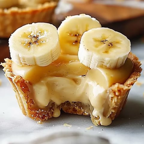 Un primer plano de un postre cremoso de plátano con rodajas de plátano encima.