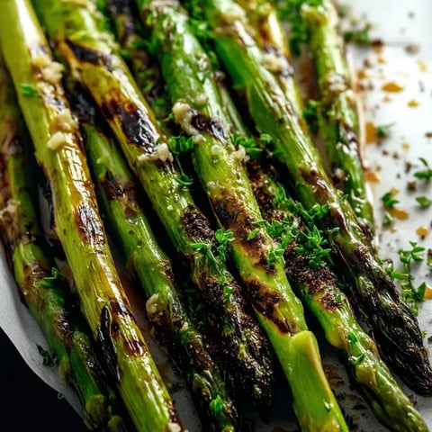 Espárragos a la parrilla con mantequilla de ajo.