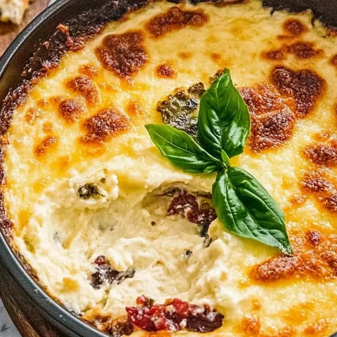 Un primer plano de un dip toscano de queso con verduras.