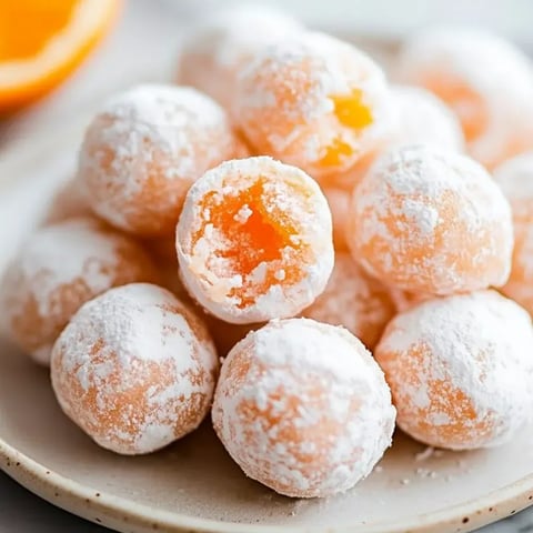 Un plato con trufas cremosas de naranja.