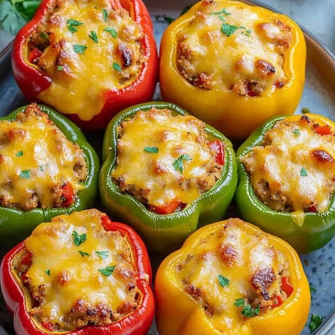 Cuatro pimientos rellenos con queso y hierbas.