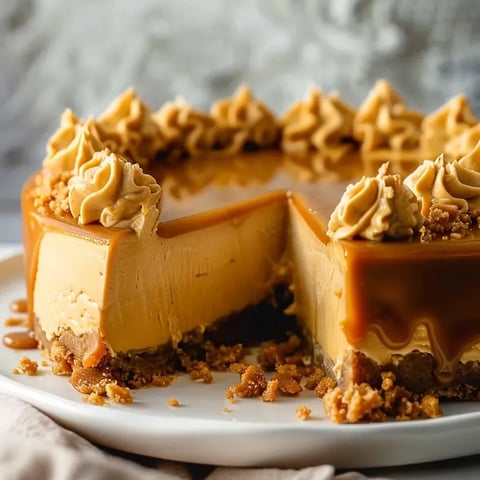 Una porción de tarta de queso con caramelo.