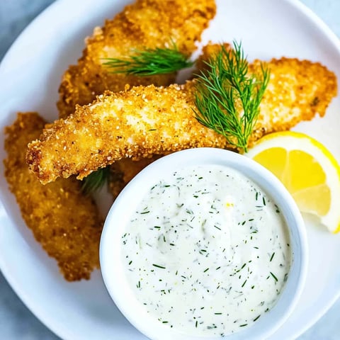 Un plato blanco con un tazón de salsa tártara y pescado empanizado.