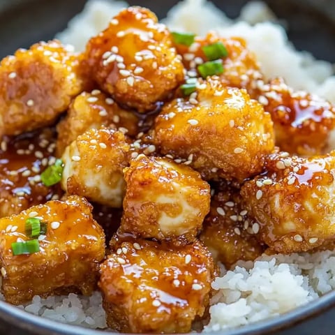 Un plato de tofu crujiente con miel y ajo.