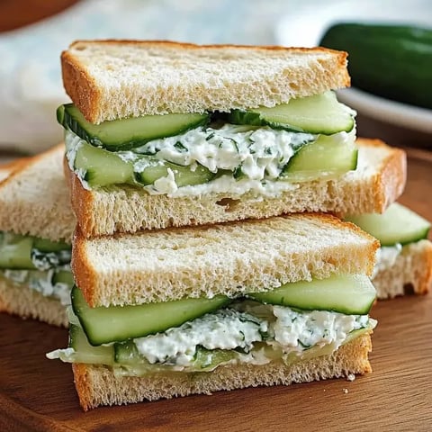 Un montón de sándwiches de pepino apilados.