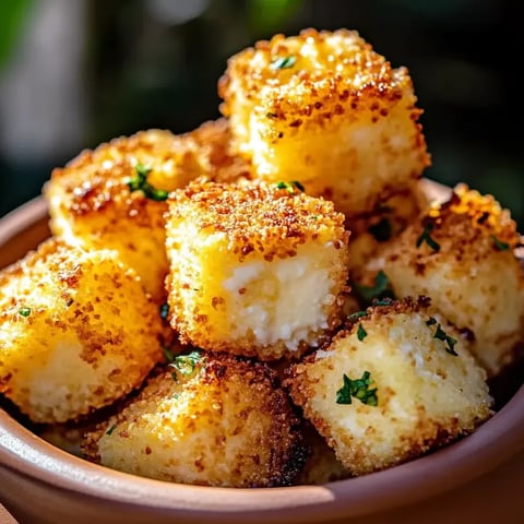 Un tazón de bocaditos crujientes de queso cottage.