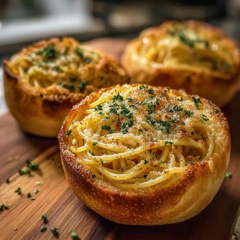 Two bowls of spaghetti garlic bread.