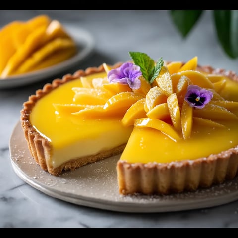 Una porción de tarta cremosa de mango.
