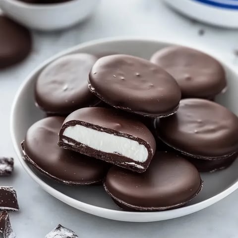 Un plato de chocolates de menta blancos y oscuros.