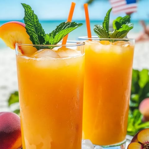 Dos vasos de limonada de durazno fresca y dulce.
