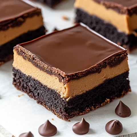 Un trozo de brownies buckeye con ganache brillante.