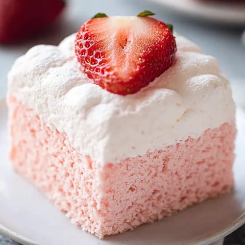 Una porción de pastel rosa y blanco con una fresa encima.