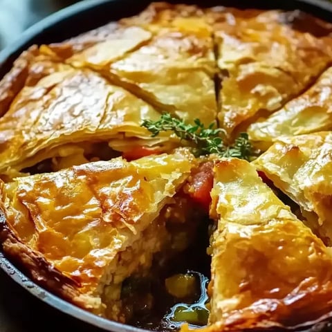 Porción de pastel crujiente de pollo estilo griego.