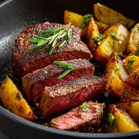 Un bol con carne y papas.