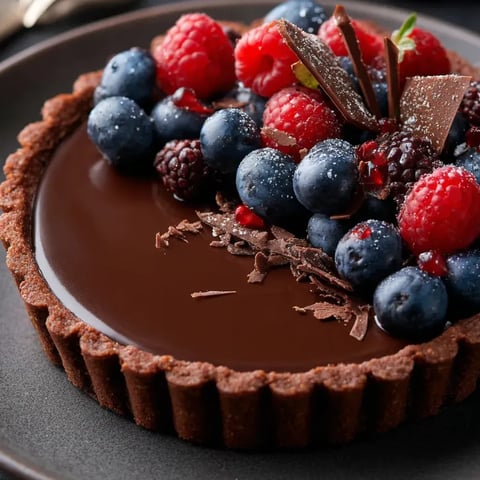 Una rebanada de tarta de chocolate con frambuesas encima.