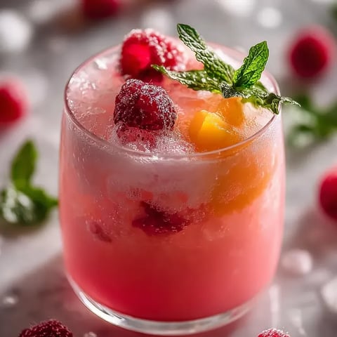 Vaso de bebida rosa con menta.