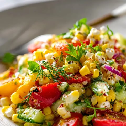 Un plato con maíz y tomates frescos.