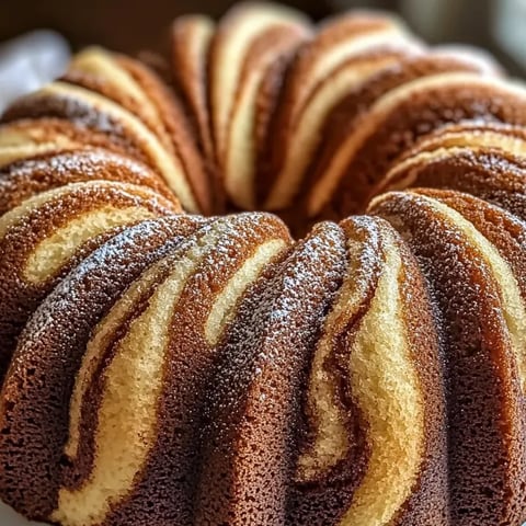 Una torta con franjas marrones y blancas.