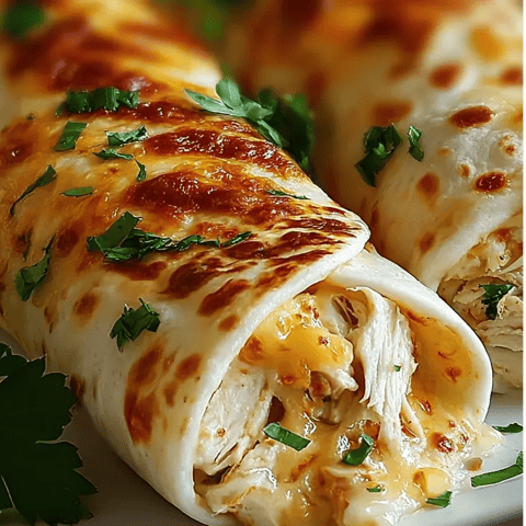 Un plato con un burrito y un wrap de pollo.