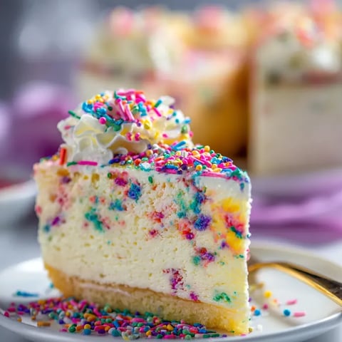 Rebanada de pastel con chispas de colores sobre un plato.