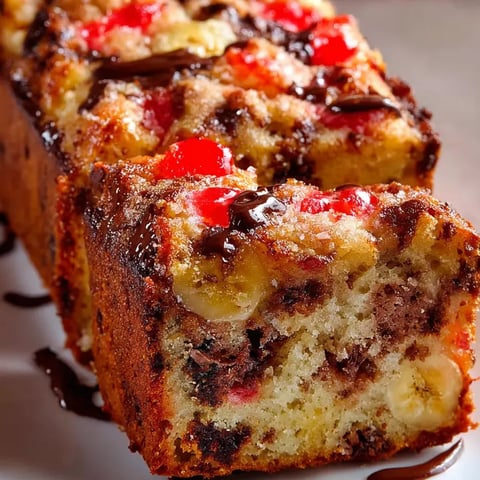 Porción de bizcocho con chocolate y banana.