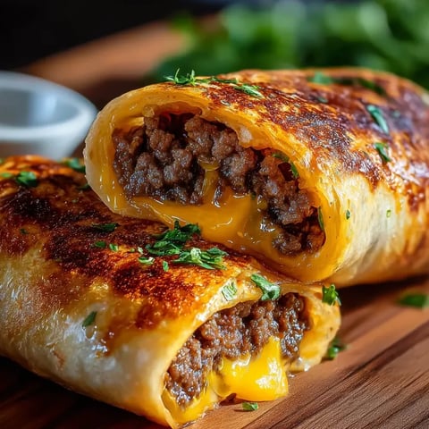 Dos burritos rellenos de carne en una mesa.