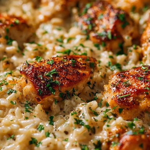 Un plato de arroz con pollo y hierbas.