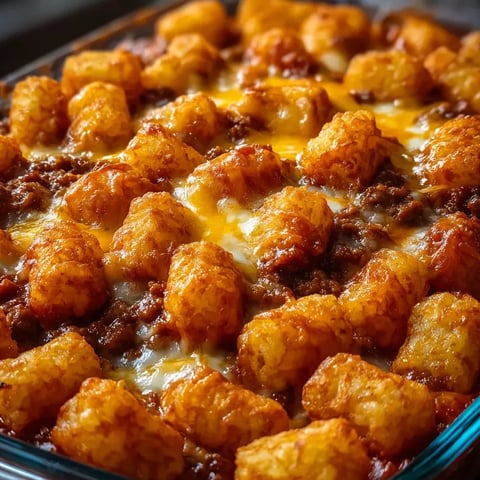 Una charola de tater tots con queso y carne.