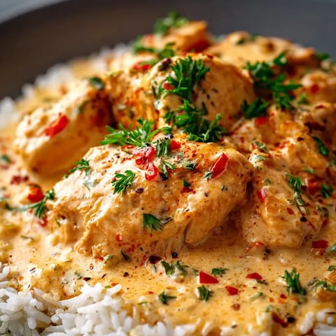 Plato de arroz y carne con pimientos rojos.