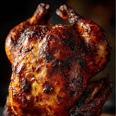 Un primer plano de un pollo cocido.