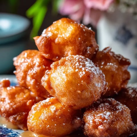 Una pila de donas con azúcar glas.