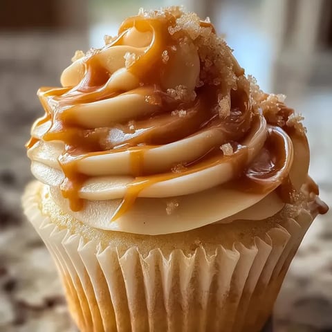 Un cupcake cubierto con caramelo suave.