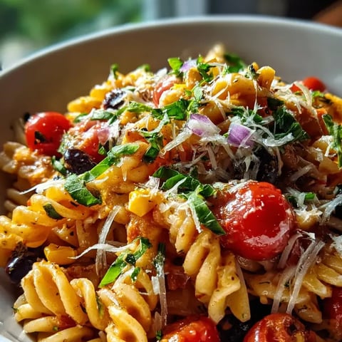 Un bol de pasta con tomate y queso.
