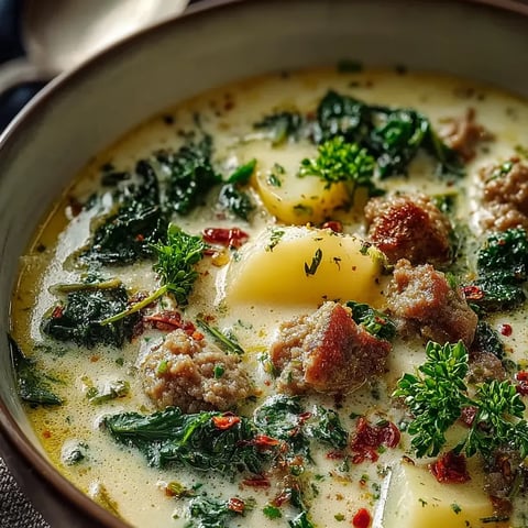 Un plato hondo con sopa, verduras y carne.