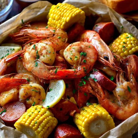 Un plato con camarones y maíz.