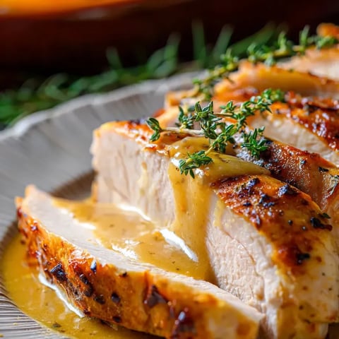 Un plato de pavo con salsa.