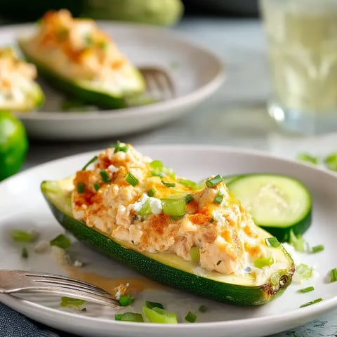 Un calabacín con una salsa cremosa encima.