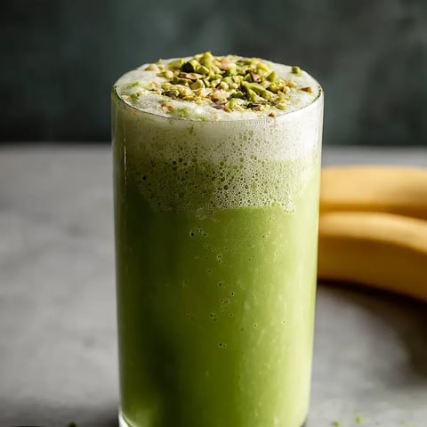 Vaso con banano, leche de almendras y un toque cítrico.