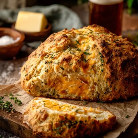 Pan baguette lleno de queso y cebolla sobre una mesa.