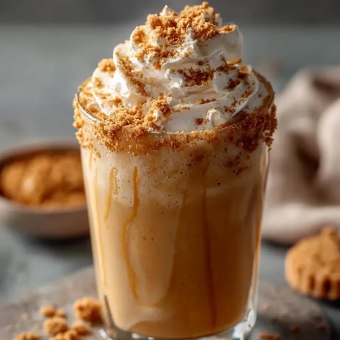 Un vaso con batido blanco y cremoso, coronado con una capa clara y chispitas de azúcar por encima.