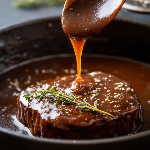 Un bol con carne, cebolla y mucha salsa, todo bien presentado.