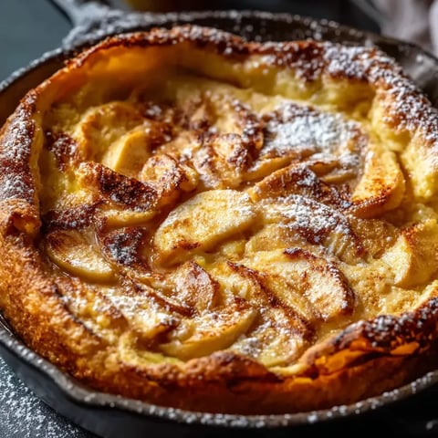 Un bizcocho redondeado con manzana y azúcar arriba.