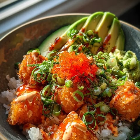 Foto de un bowl lleno de aguacate, arroz, tofu y pasta todo mezclado.