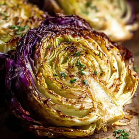 Dos trozos de col asada sobre una mesa.