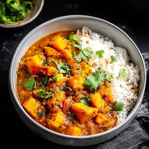 Un bol con arroz, batata y más verduras como pimientos, cebolla y zanahoria.