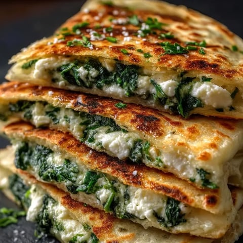 Espinaca y queso derretido sobre pan.