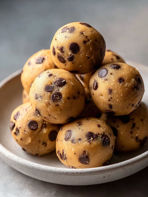 Un bowl con bocaditos de masa de galleta con chispas de chocolate.