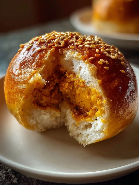 Bollo con curry japonés y un agujero en el centro.