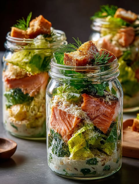 Tarros con Ensalada Salmon Caesar