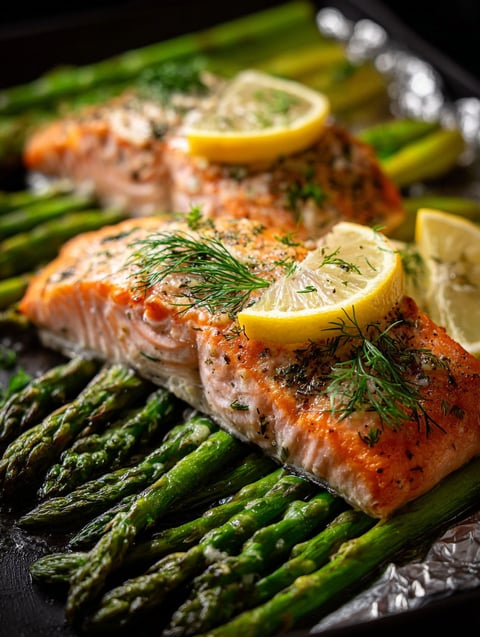 Plato de salmón con limón y eneldo por encima.